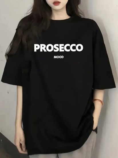 Baskılı Oversize Bisiklet Yaka T-shirt - Siyah resmi
